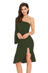 Sexy Green Twist and Ruffle Accent One Shoulder Prom Dress